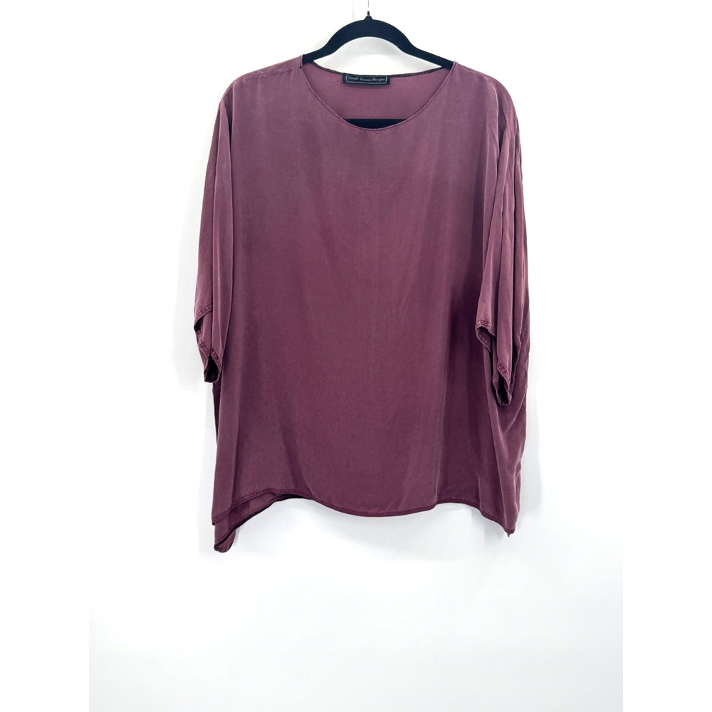 Burgundy Silk Top Asymmetrical XL 1X 2X Lagenlook Minimalist Capsule Oversized